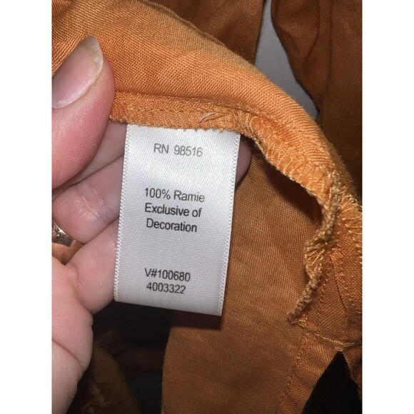 Coldwater Creek Blouse Womens L Orange Ramie Embroidered Button Up Shirt Top - Picture 5 of 8